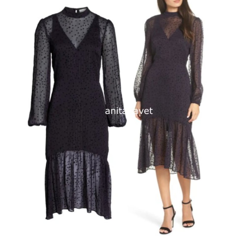 AVEC LES FILLES Flocked Star Ruffle Dress